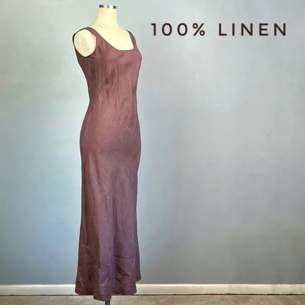 SPIEGEL Maxi 100% Linen Mauve Plum Sleeveless Sheath Maxi Dress sz. 2